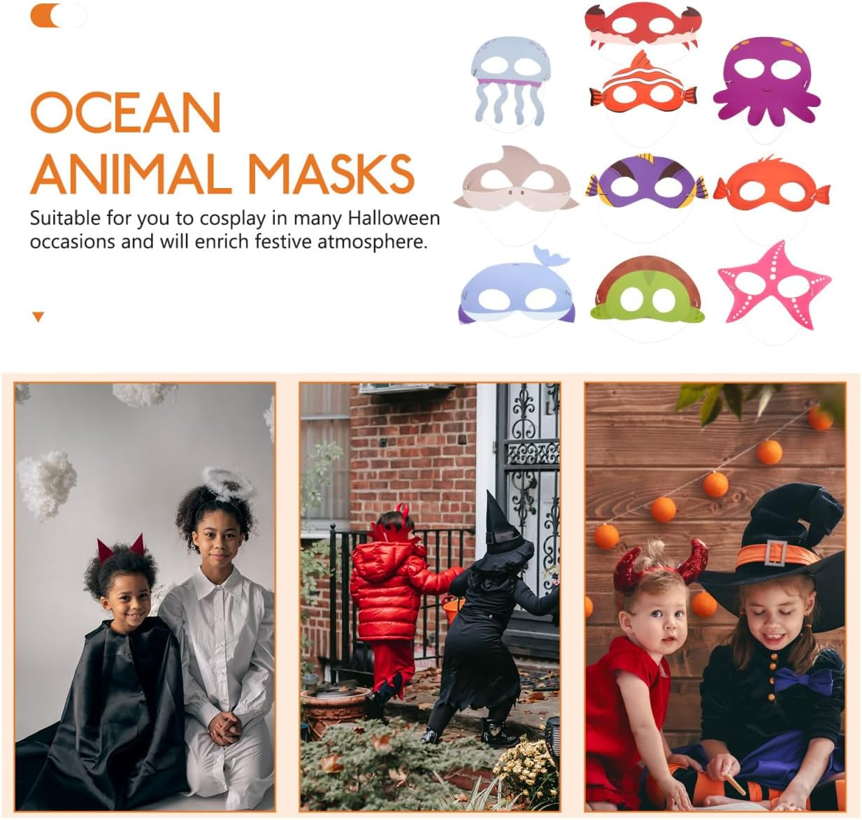 Ibasenice Ocean Animals Masks 10Pcs Sea Animal Masks Kids Costume Masks for under the Sea Party Halloween Decorations image number 2