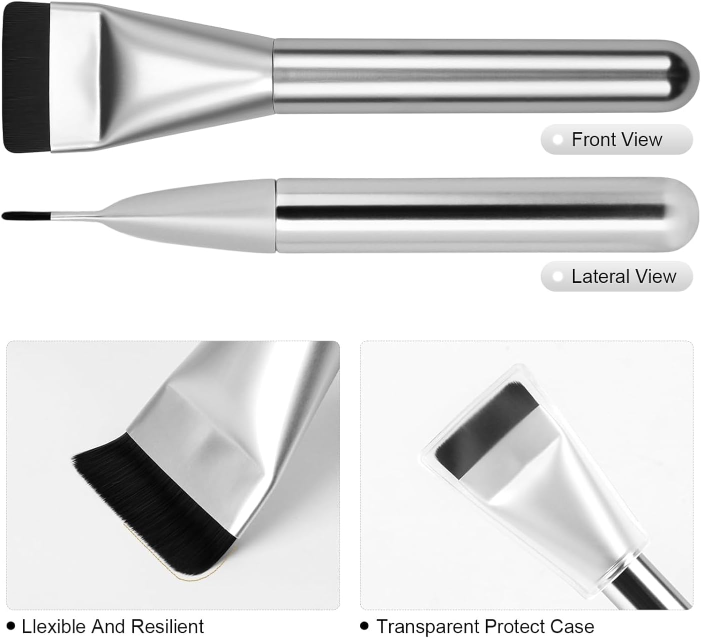 【Silver】 Flat Foundation Brush,Korean Makeup Brush Spatula Facial Brush for Liquid Foundation,Premium Face Makeup Brush for Blending Cream - Black image number 3