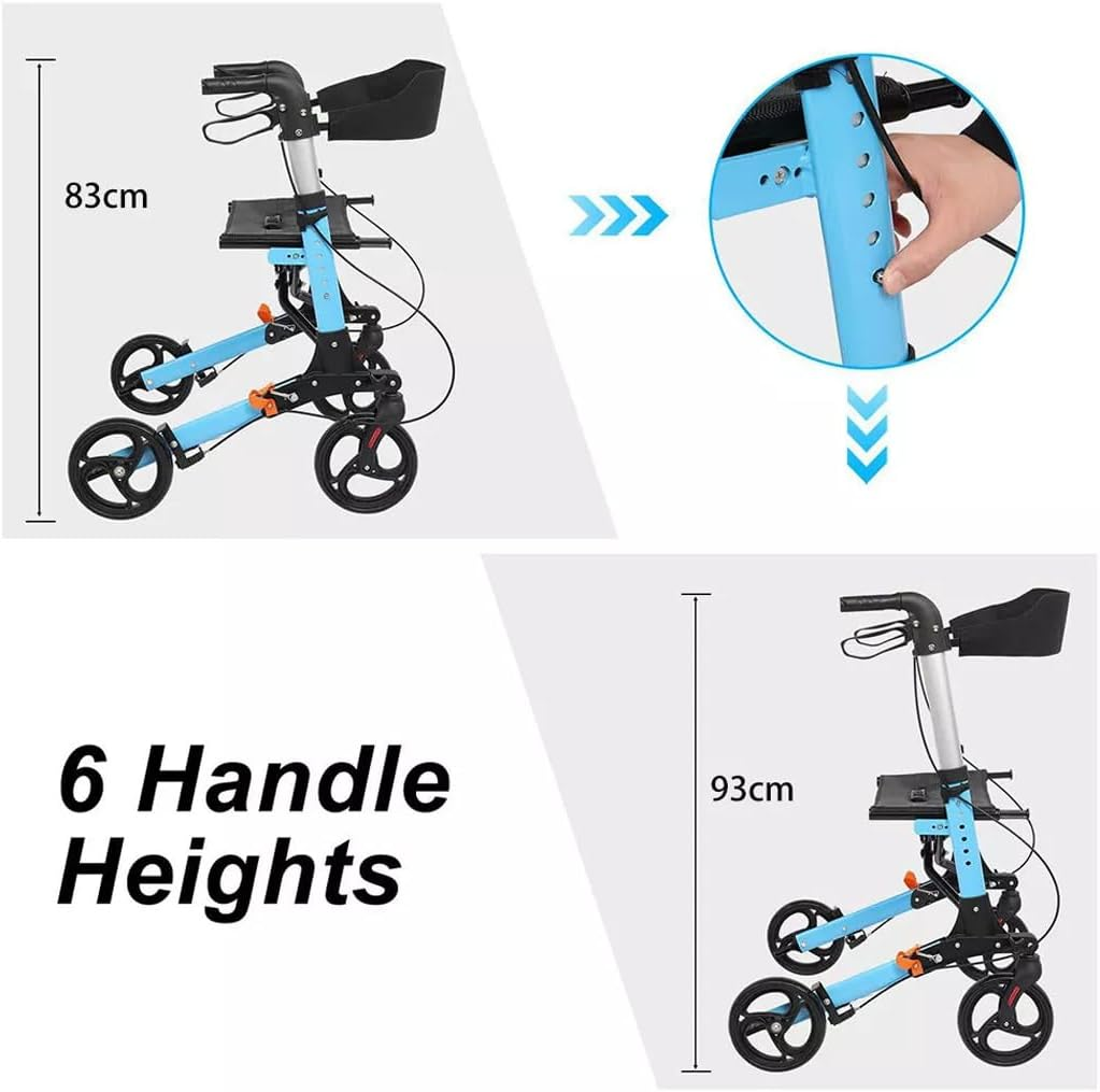 Aluminium Rollator Mobility Walker 4 Wheel Foldable Mobility Walker Mobility Aid with Storage Bag Adjustable Backrest Handles, 120Kg Capacity, Blue (Upgraded Blue) image number 1