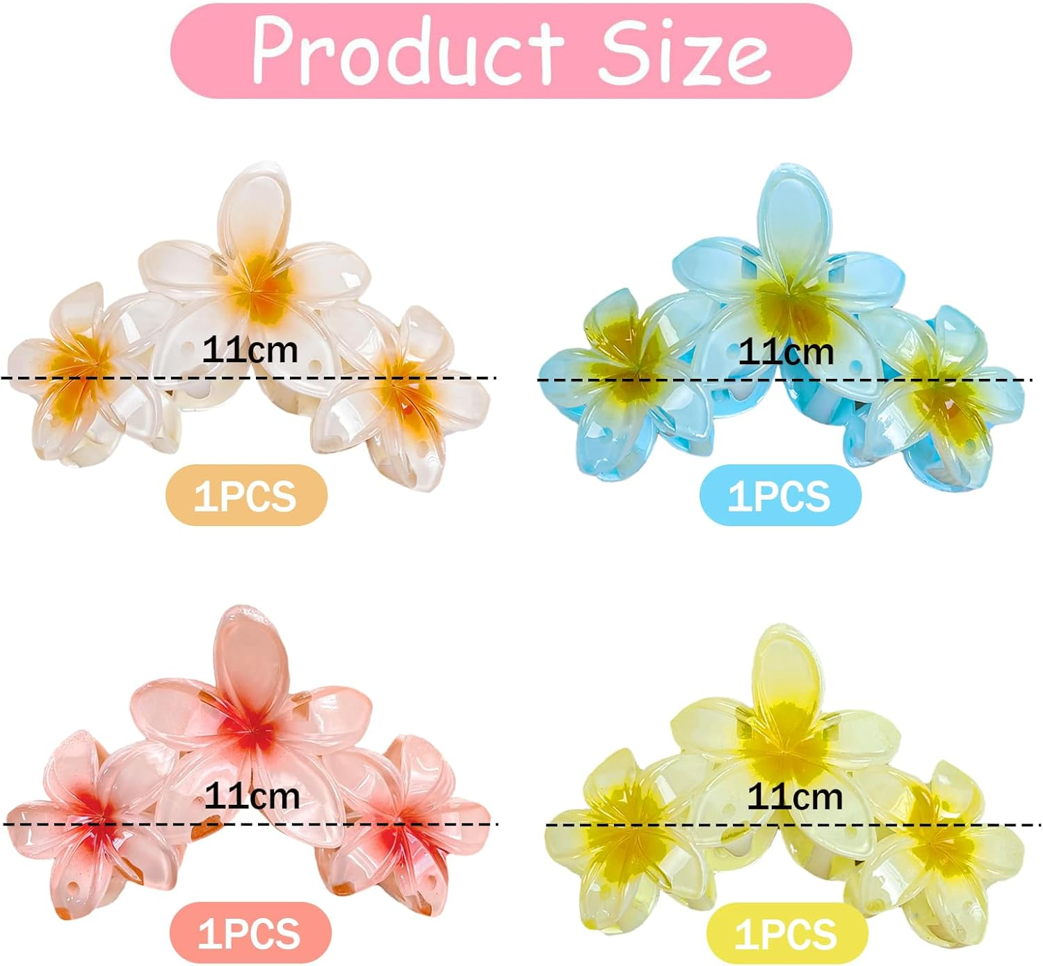 NATOSU 4 Pieces Flower Hair Claws Clips Strong Hold Large Claw Clips for Thick Hair Non-Slip Hair Clips for Women Hawaiian Flower Claw Clips