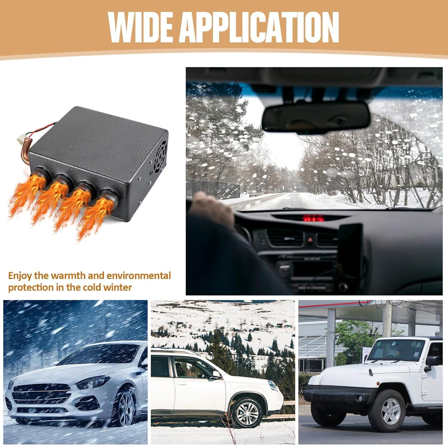 Therwen 12V Universal Car Auxiliary Heater Underdash Compact Heater Kit Winter Automotive Air Conditioner for SUV Utv Camper Defrosting & Heating(4 Ports) image number 6