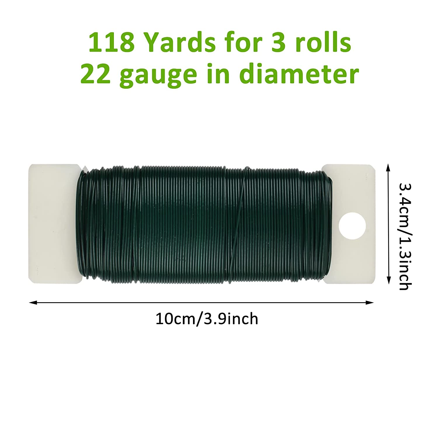 3 Pack Flexible Green Wire - 118 Yards, 22 Gauge, Paddle Wire for Crafts, Christmas Wreaths, Tree & Flower Arrangements