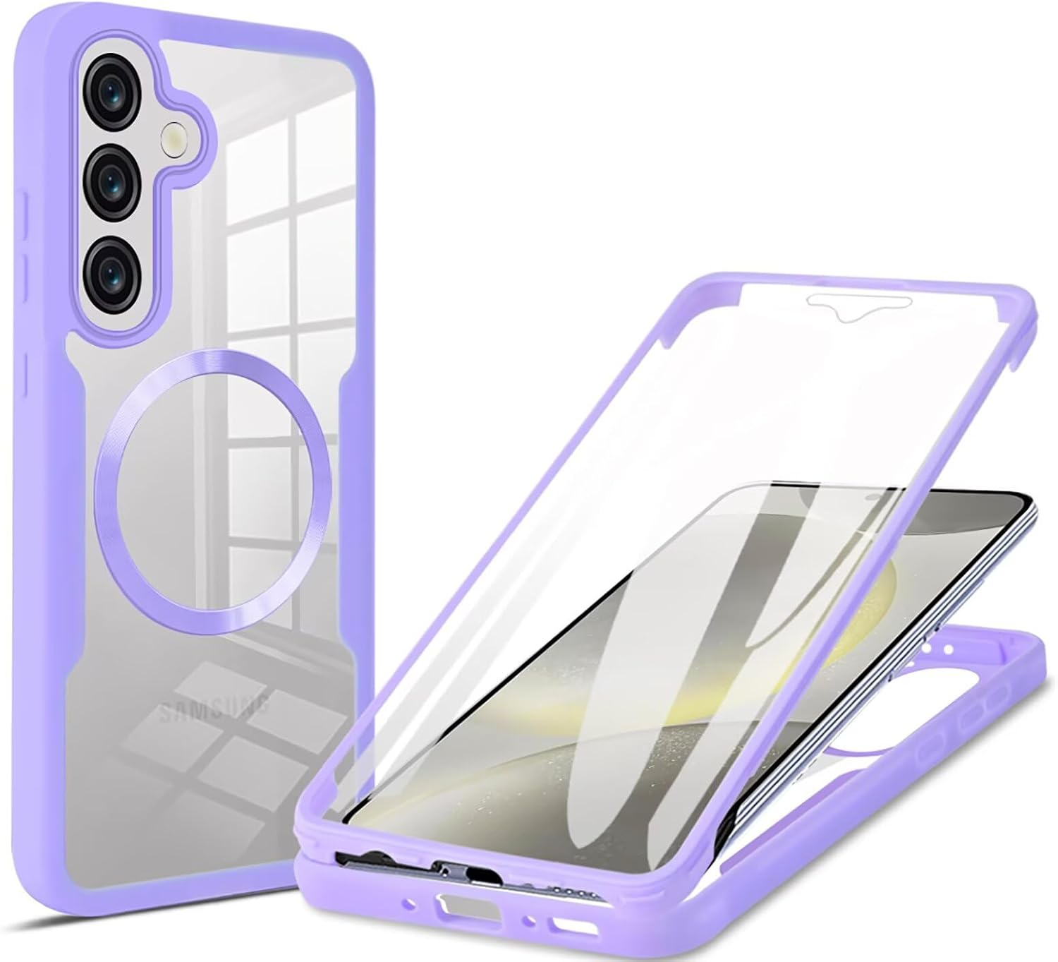 ILING Clear Case for Samsung Galaxy A17 5G/4G, Compatible with Magsafe Magnetic Suction, 360&deg; Full Body Protection Hard PC Silicone Shockproof Cover with Built-In Screen Protector (Green)