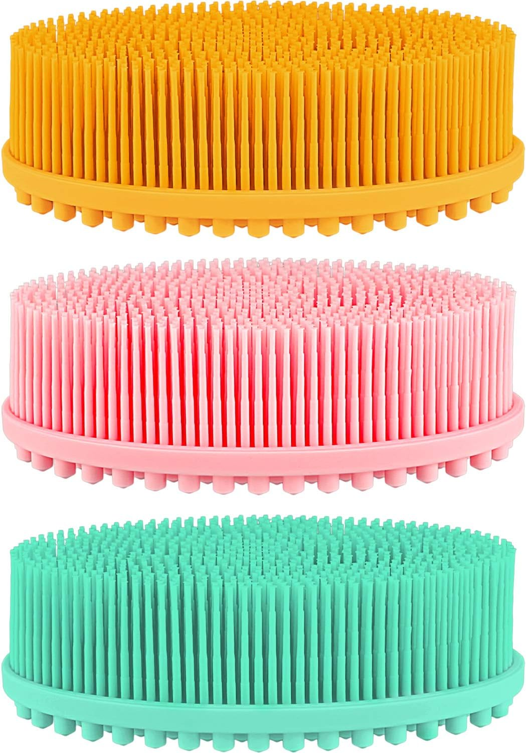 BBTO 3 Pieces Exfoliating Silicone Body Scrubber Body Silicone Scrubber Brush Silicone Body Wash Scrubber for Skin Exfoliation, 3 Colors (Pink, Blue and Green)