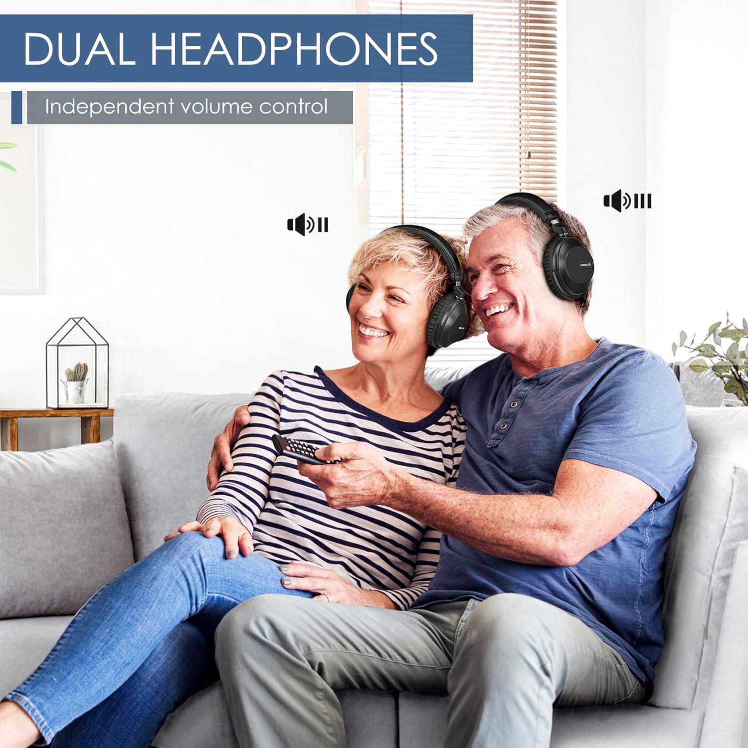 SIMOLIO Duo Wireless TV Headphones for TV, Bluetooth Headset, Independent Volume Control, Black image number 2
