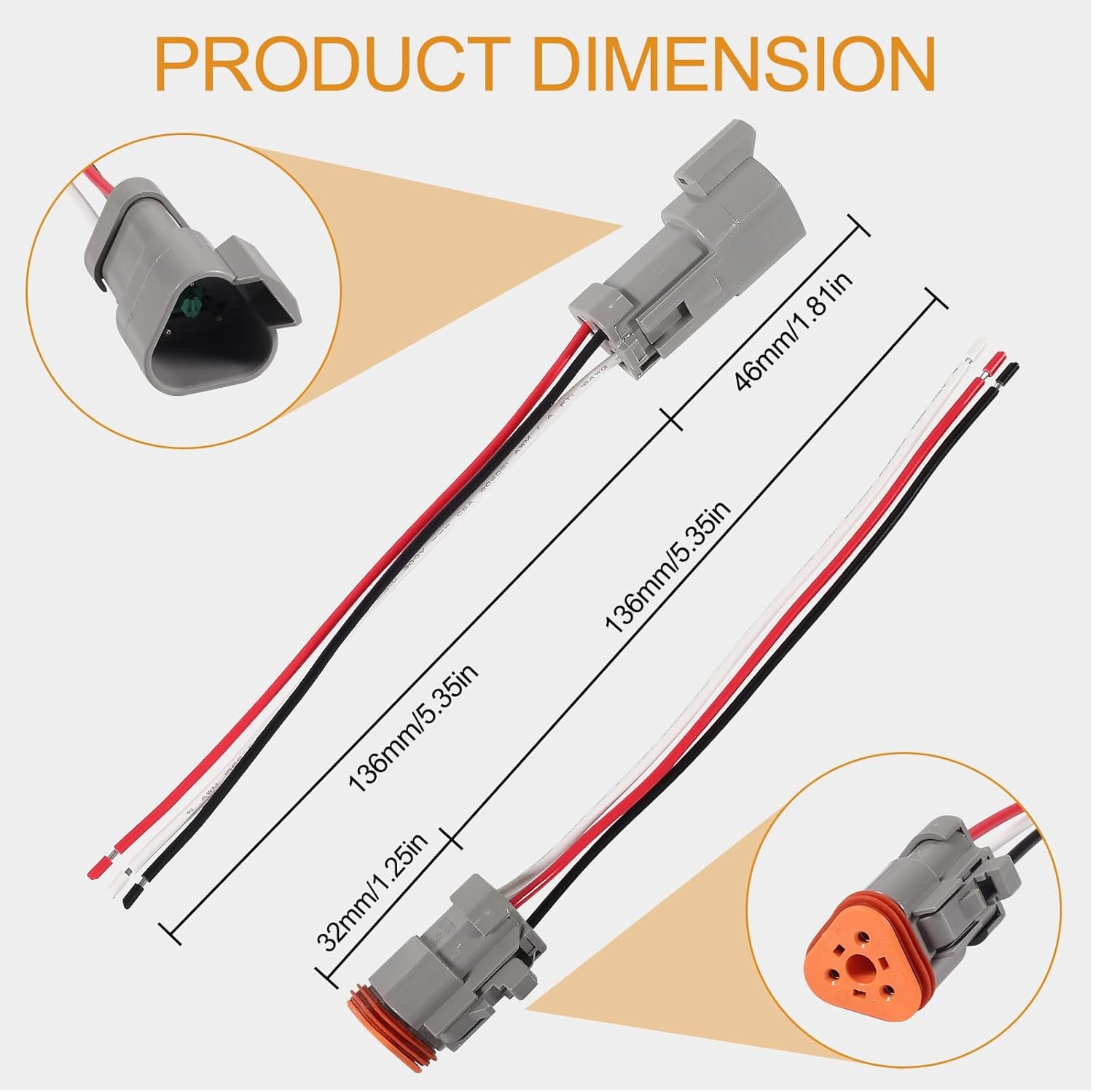 DIANN 3 Sets 3 Pin DT Connectors Waterproof Kit 3 Pin Connectors Male and Female Wire 16 AWG Waterproof Male Female Plug Socket Quick Disconnect for Car Truck Boat image number 4