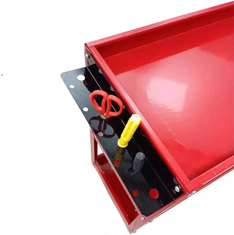 AIMALL Tool Trolley 3 Tiers Workshop Cart Rolling Steel Part Storage Handyman 150KG Red with 330LB Load Capacity, Omni-Directional Wheels, Handle, 25.6"X13.8"X29.1" image number 2