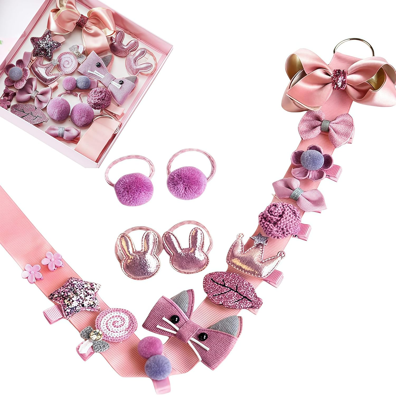 Little Girl Hair Accessories Gift Set,18 Pieces Pink Baby Girls Assorted Styles Hair Ties Hairpins,Baby Girl'S Hair Clips,Holder Hairpins Set Girls,For Baby Girls Teens Toddlers