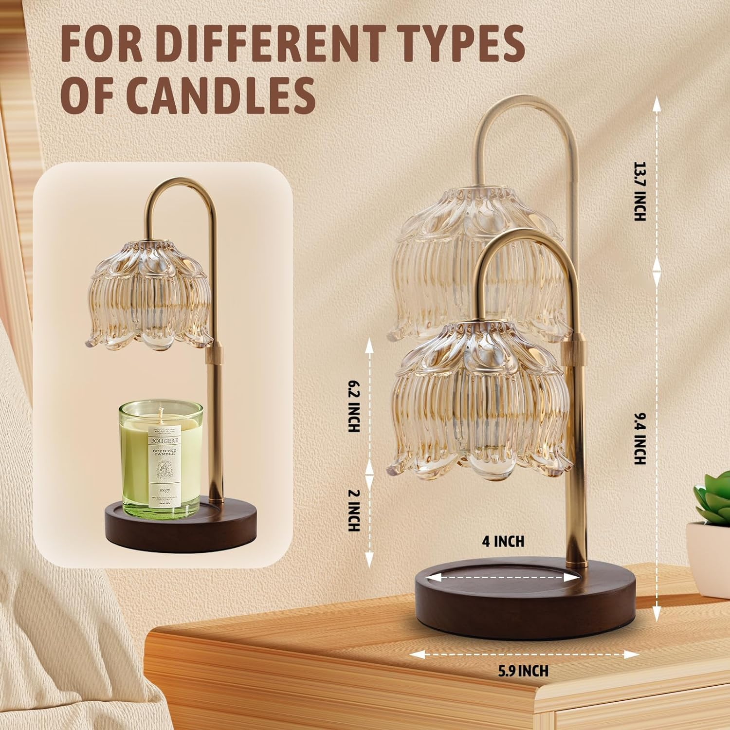 Candle Warmer Lamp with Dimmer - Electric Candle Lamp with Timer for Jar Candles Scented Candles with 2 Bulb