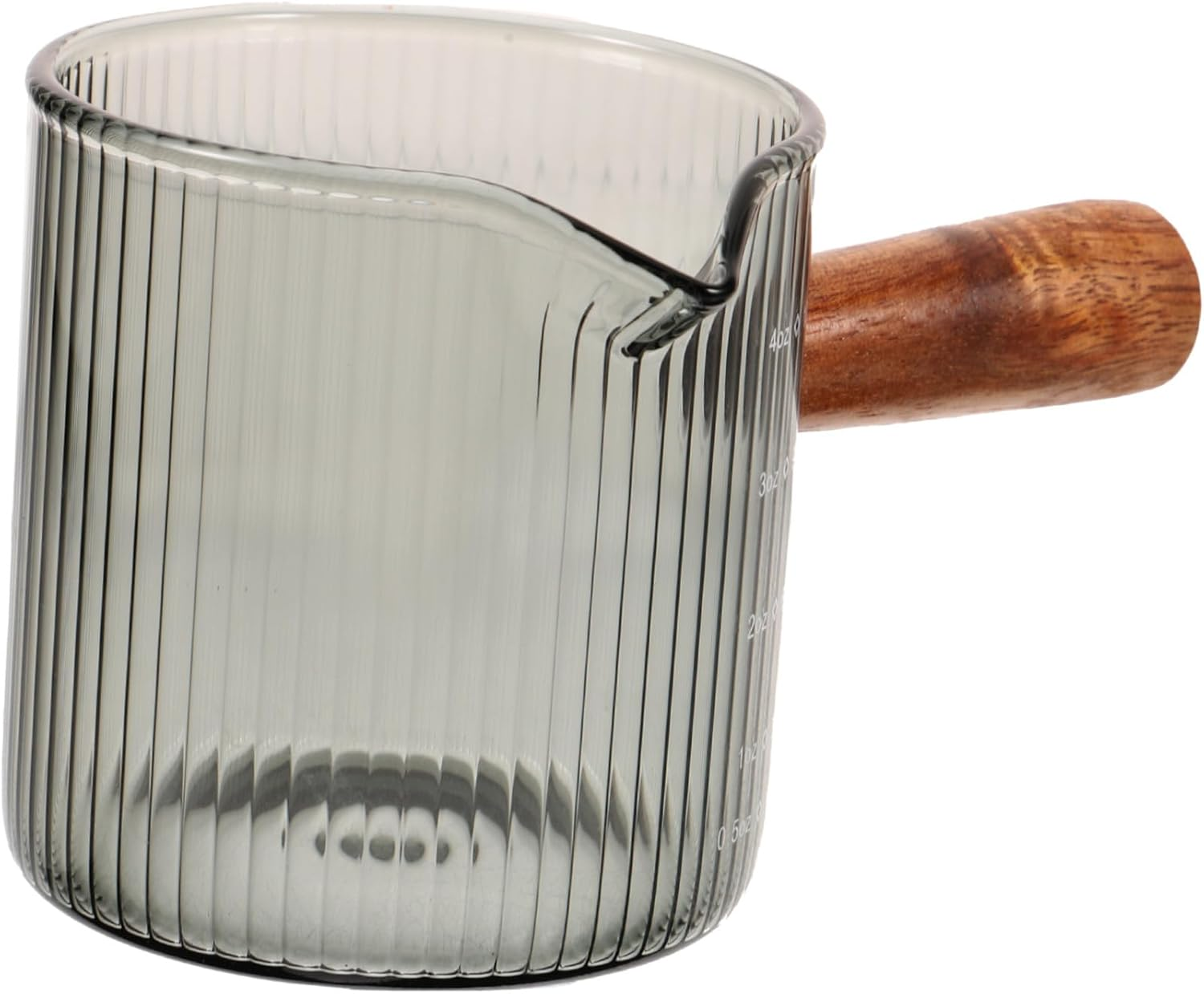 OFFSCH Heat-Resistant Espresso Glass Milk Pourer with Comfortable Wooden Handle Mini Measuring Cup for Coffee Latte Tea and Hot Brewing Easy-Pour Spout for Home and Travel Use image number 1