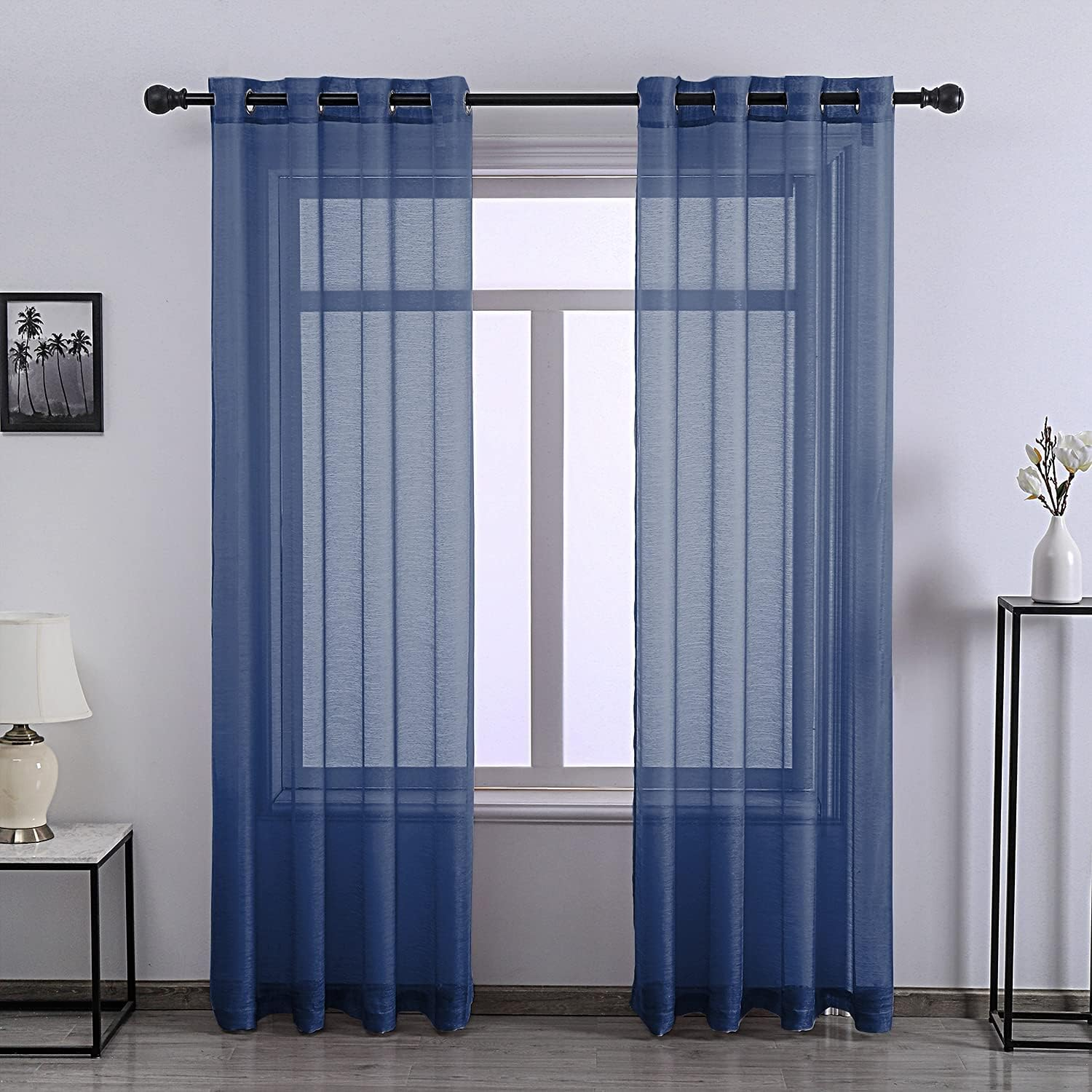 Dark Blue Sheer Curtains 84 Inches Long for Bedroom - 2 Pack Eyelet Top Voile Semi Sheer Drapes See through Window Curtains for Living Room Navy Blue image number 6