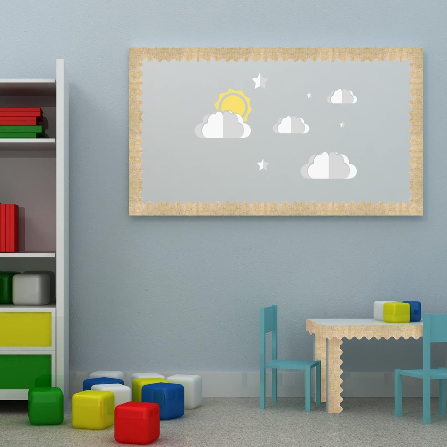 Durony 65.6 Feet Burlap Wood Bulletin Board Border Scalloped Border Trim Classroom Rustic Wood Decoration Borders for Home Classroom Office Decorations image number 3