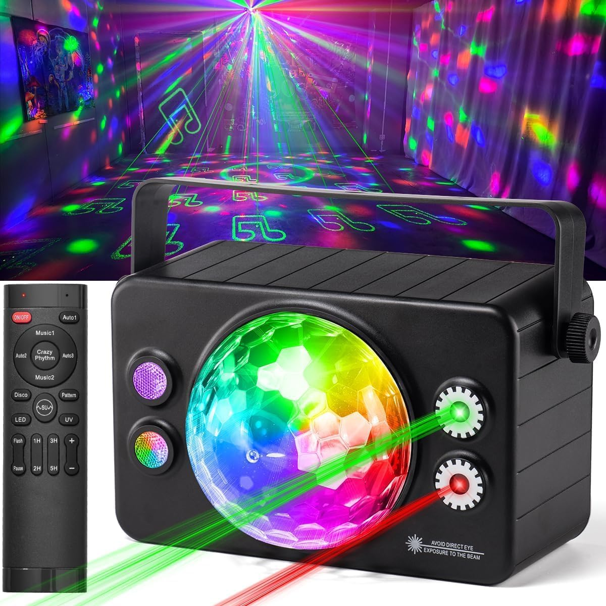 PAIFIEVD 6 Color Disco Ball Light Sound Activated DJ Lights, Strobe Stage Light for Indoor Dance Parties, Birthday, Karaoke, Halloween, Christmas image number 5