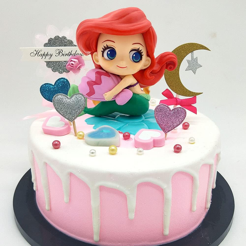 Blingabc Mermaid Cake Topper Little Mermaid Doll with Seashells for Ariel Cake Decoration Mermaid Figurines for under the Sea Mermaid Theme Princess Kids Birthday Baby Shower Party Supplies