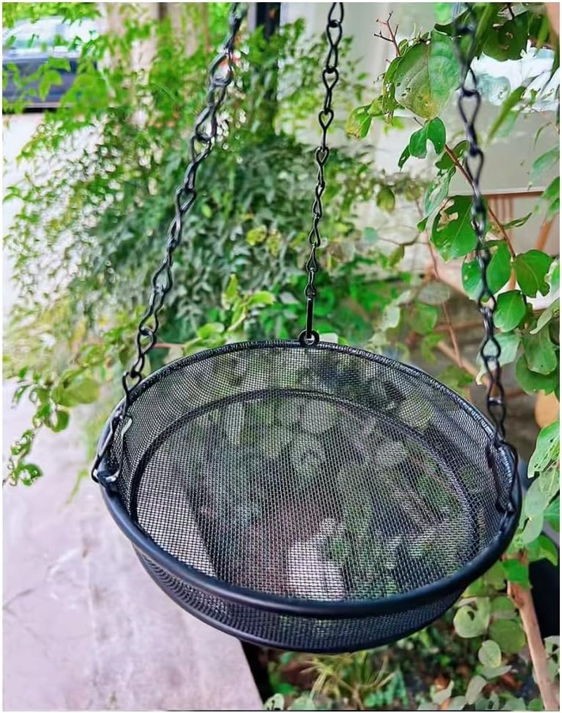 Hanging Bird Feeder Tray, Hanging Seed Tray, Bird Feeders for Attracting Birds, Outdoor Seed Bird Feeder Platform with 3 Chains and S-Shaped Hook for Wild Bird Seed Feeding image number 3