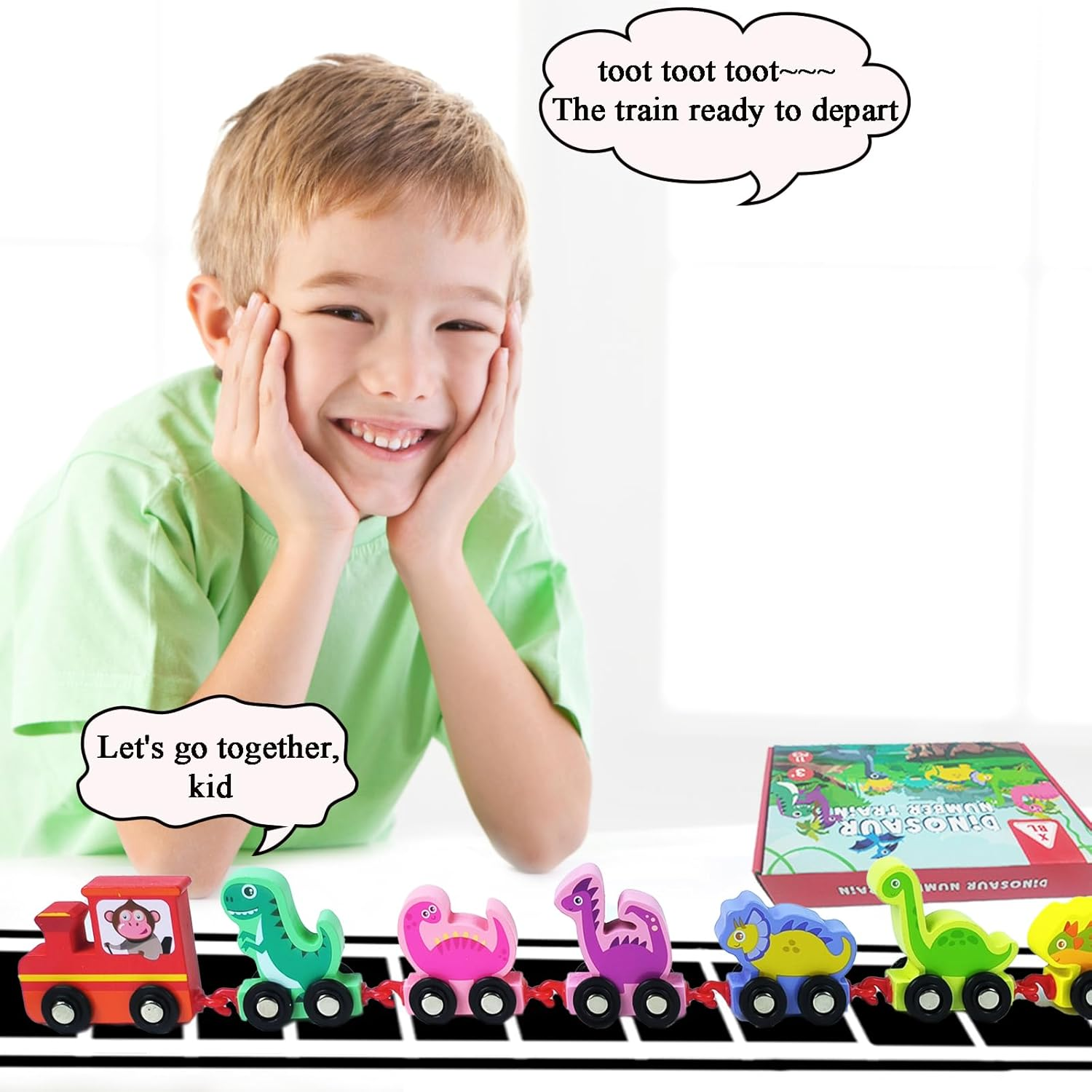 Montessori Dinosaur Toys for 2-4 Year Olds &ndash; Wooden Train Set with Storage Bag and Playmat, Educational Toy for Toddlers Boys & Girls image number 4