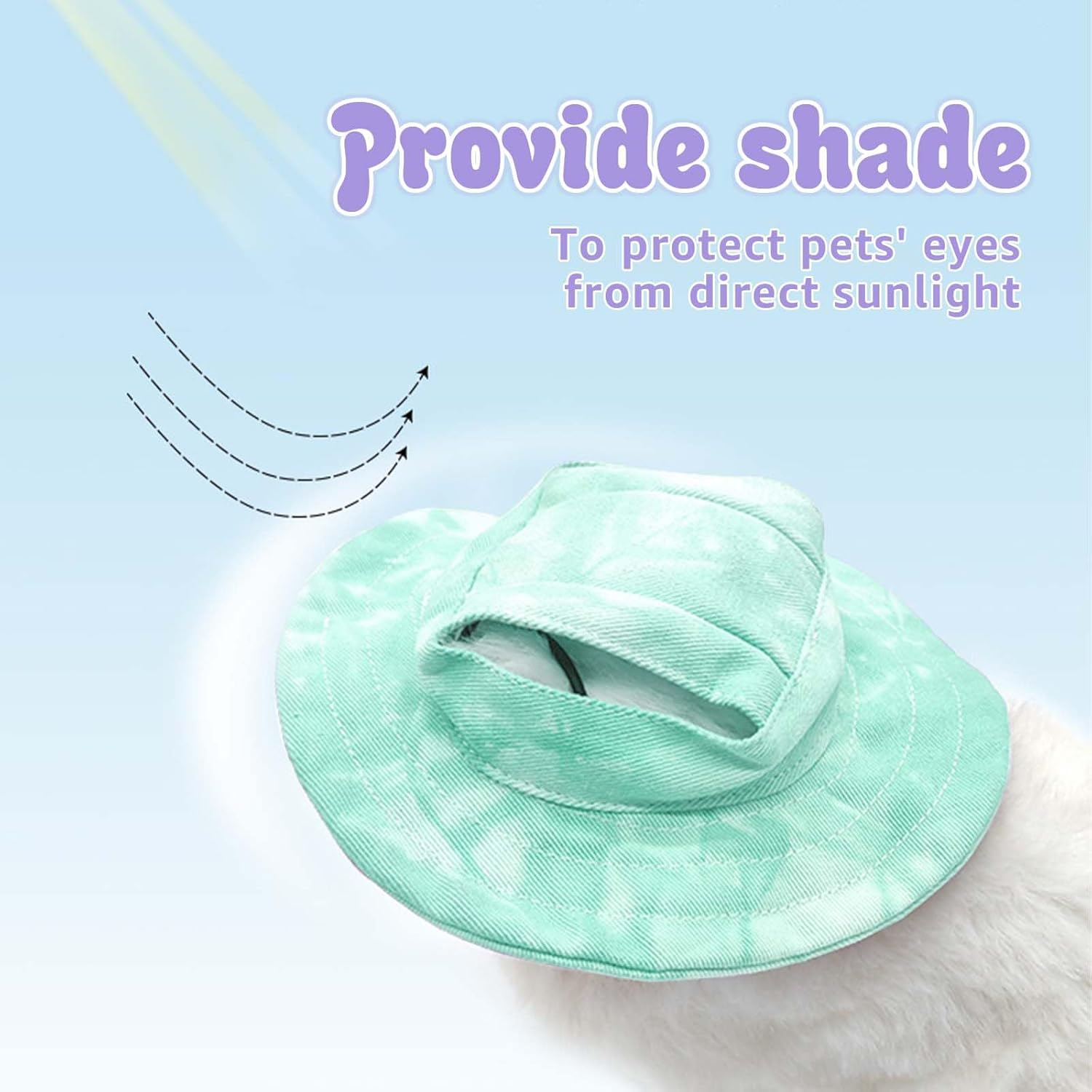 Pet Hat with Ear Holes Sunscreen Cat/Dog Hats Adjustable String Pet Hats Sun Hat Bucket Hat Outdoor Sun Protection Pet Caps for Small Medium Cats Dogs (Light Green, Medium) image number 4