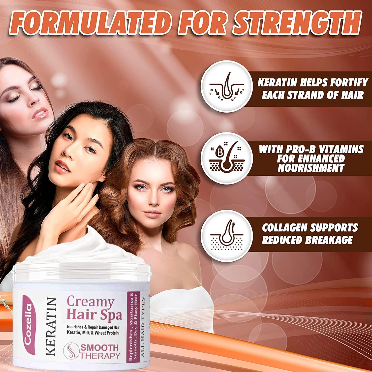 Cozella Keratin Creamy Hair SPA | Nourishes & Repair Damaged Hair | Keratin, Milk & Wheat Protein | Smooth Therapy | Sulfate and Paraben Free| All Hair Types | 500ML