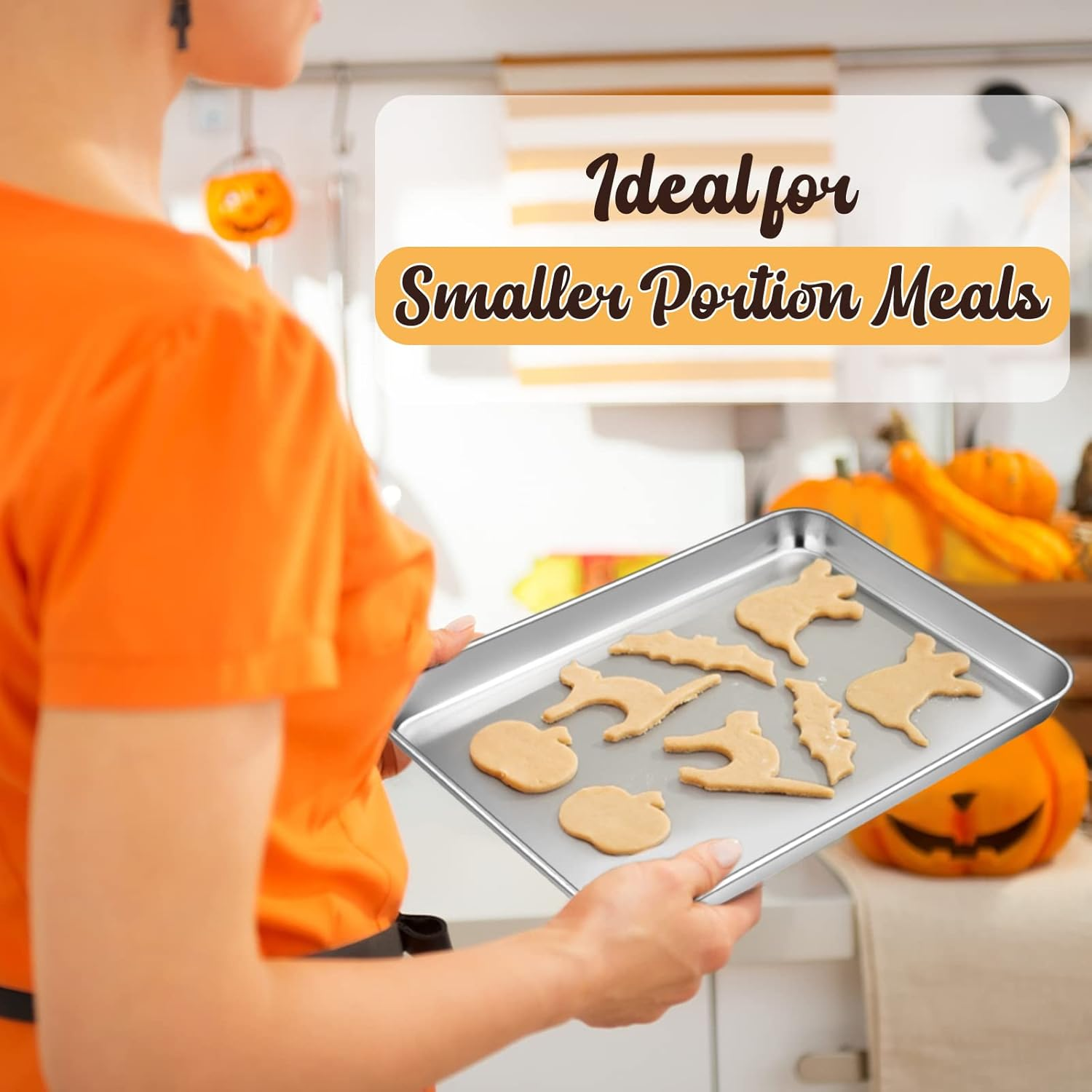 Metal Toaster Oven Tray Set, E-Far 10.5&rdquo;X8.3&rdquo; Small Stainless Steel Baking Pan with Wire Rack for Cooking Broiling, Rimmed Metal Sheet for Roasting Cooling Cookie Bacon Steak image number 2