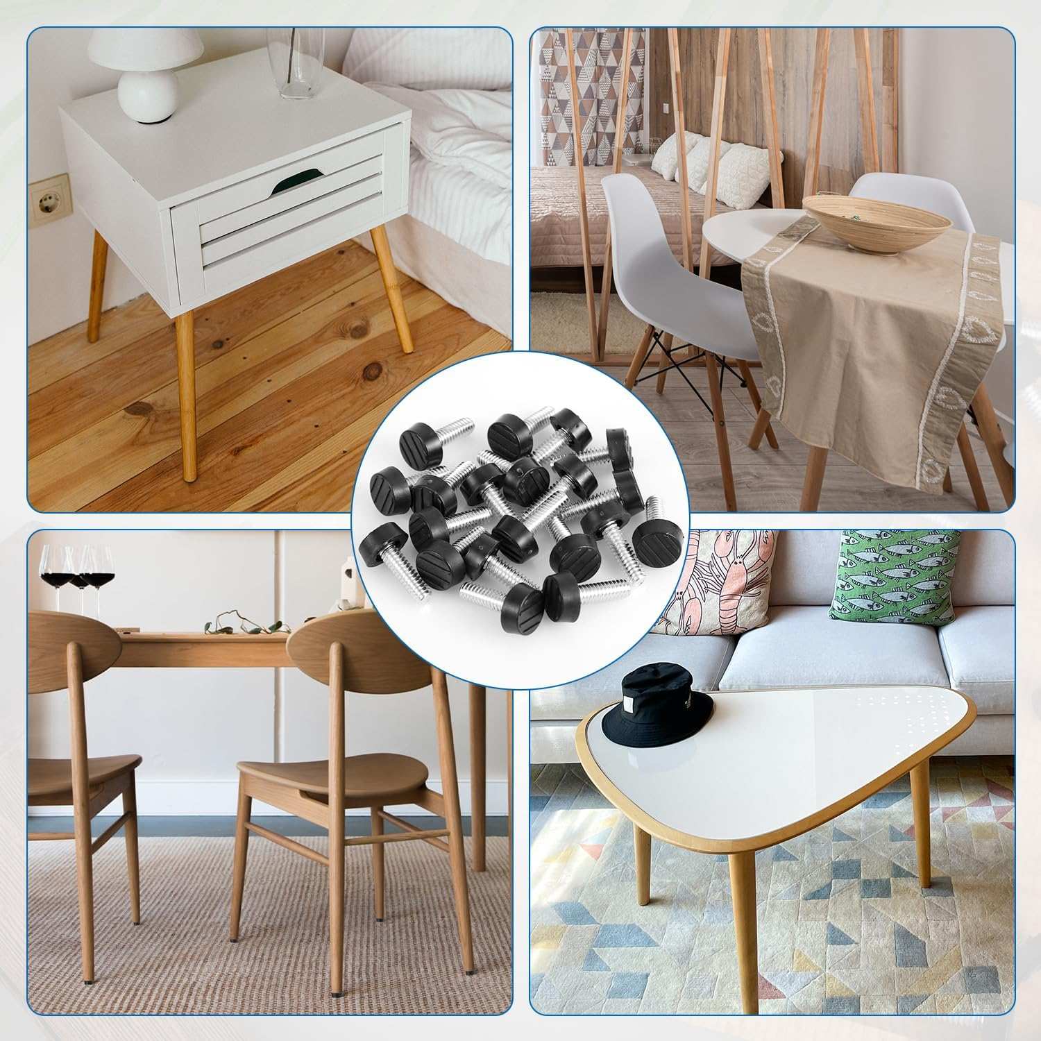 20Pcs 1/4" Thread Furniture Leg Leveler, Adjustable Table Leveling Feet Screw-In Anti-Slip Chair Leg Extender for Cabinet Desk Dresser Stool Noise Reduction image number 4