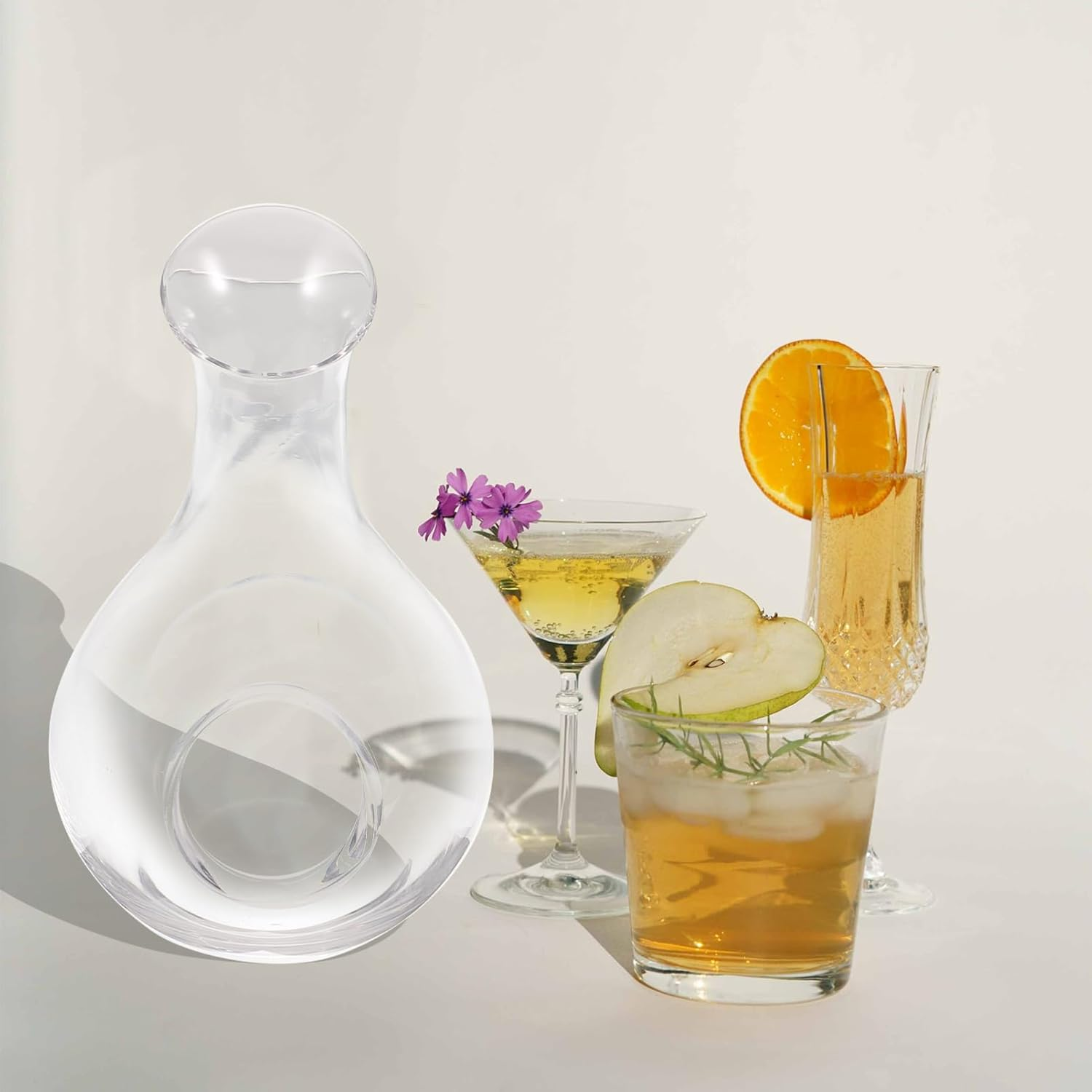 NOLITOY Glass Wine Decanter Liquor Divider Glass Pitcher with Concave Ice Holder 13Oz for Casual Gatherings image number 3
