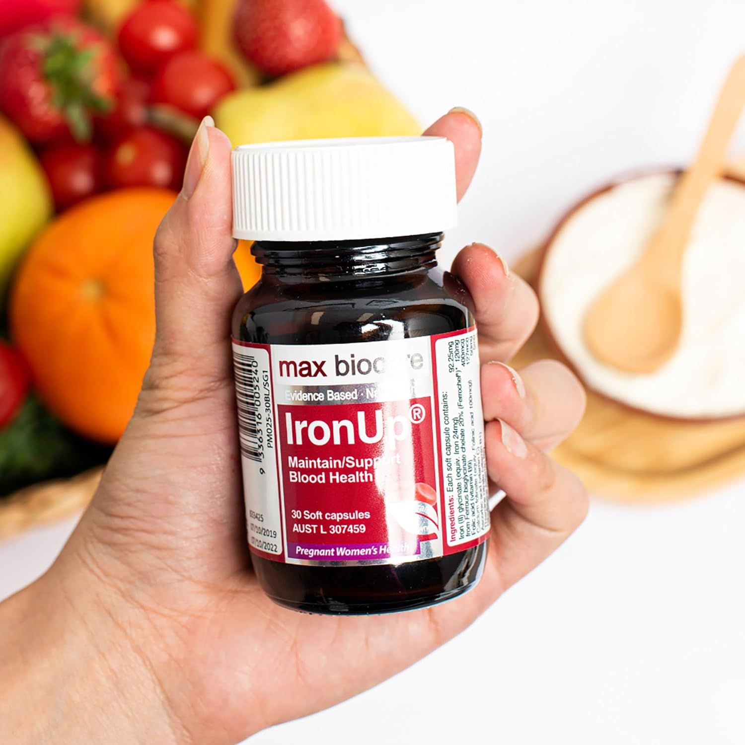 Max Biocare Ironup - Iron Supplement for Women, Supports Healthy Blood Circulation, Red Blood Cell Production & Hemoglobin, B Vitamins & Folate for Pregnancy, 30 Capsules