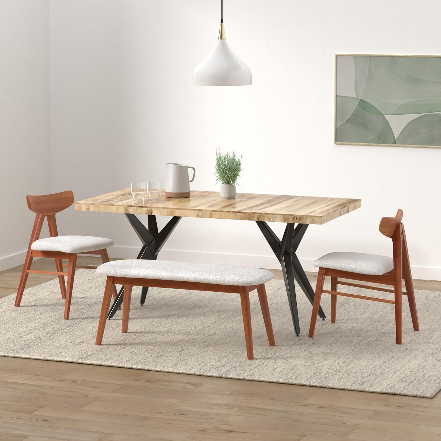 Vidaxl Dining Table with Rough Finish Mango Wood and Powder-Coated Steel Legs, Spacious Rectangular Design for Kitchen and Dining Room image number 2