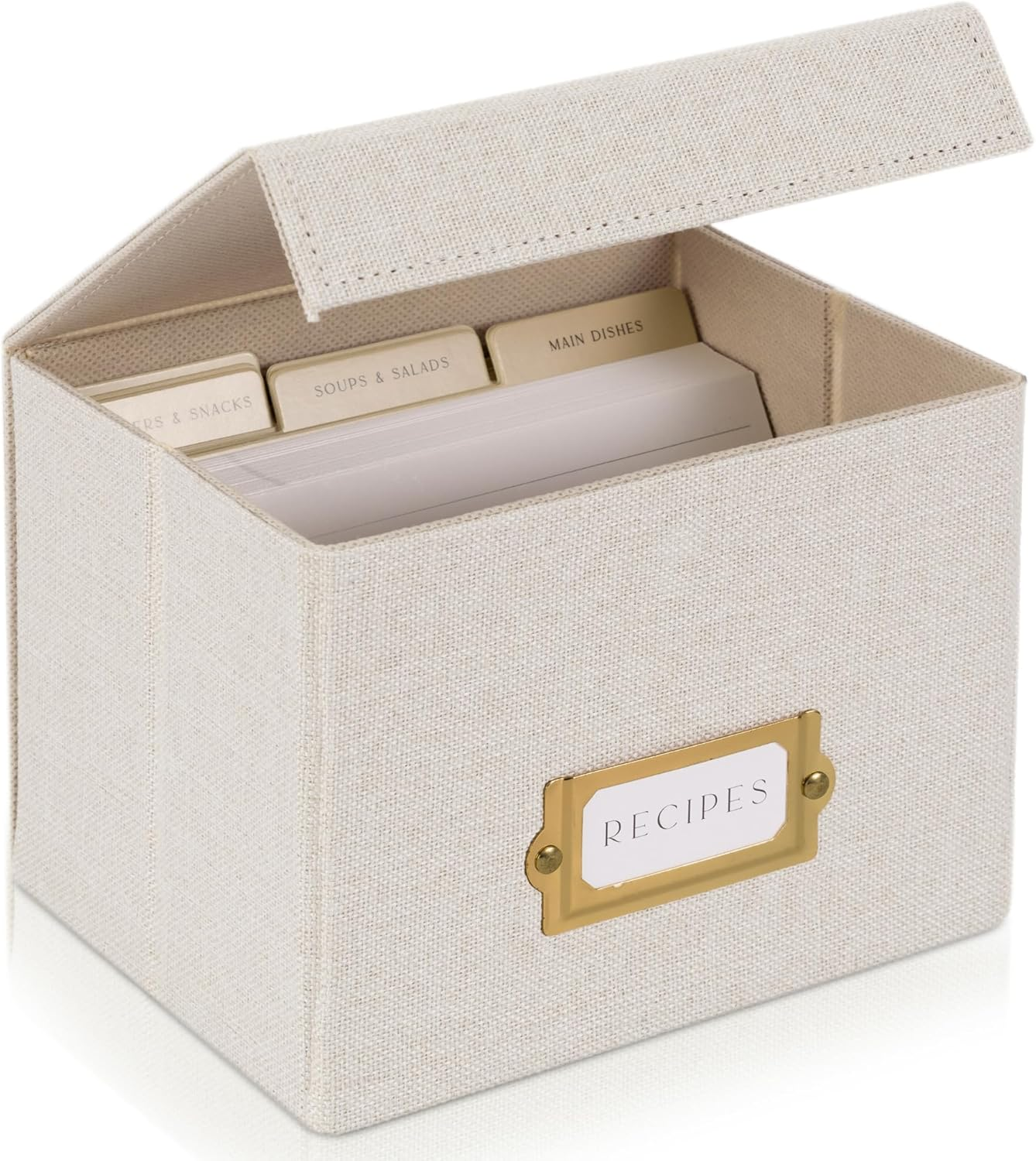 ZICOTO Beautiful Linen Recipe Box - Fits 4X6 Inch Recipe Cards to Easily Organize up to 250 Recipes - a Sturdy Card Holder and Great Gift That Perfectly Fits into Any Kitchen - Cards Not Incl.