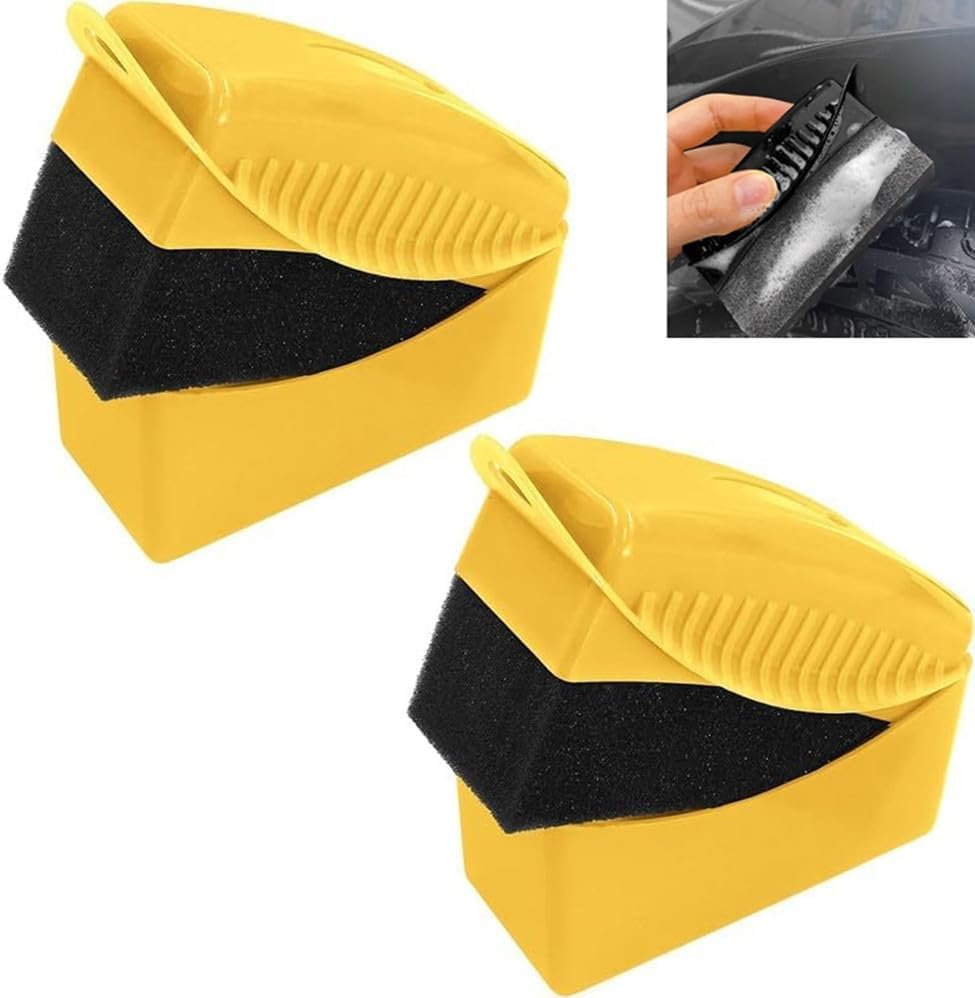 Walquicks 2Pcs Car Wheel Waxing Sponge Tire Shine Applicator, Tire Shine Sponge Pad Tire Shine Applicator, with Case Auto Tyre Cleaning Pad, for Tire Dressing Applicator Car Tire Shine Applicator