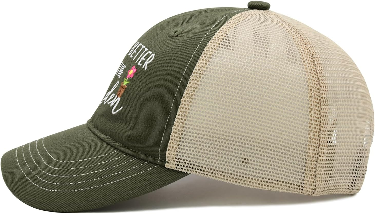 MINYJHZ Gardening Gifts for Women, Gardening Hat for Plant Lovers, Life Is Better in the Garden, Adjustable Embroidered Garden Trucker Hat Armygreen image number 3