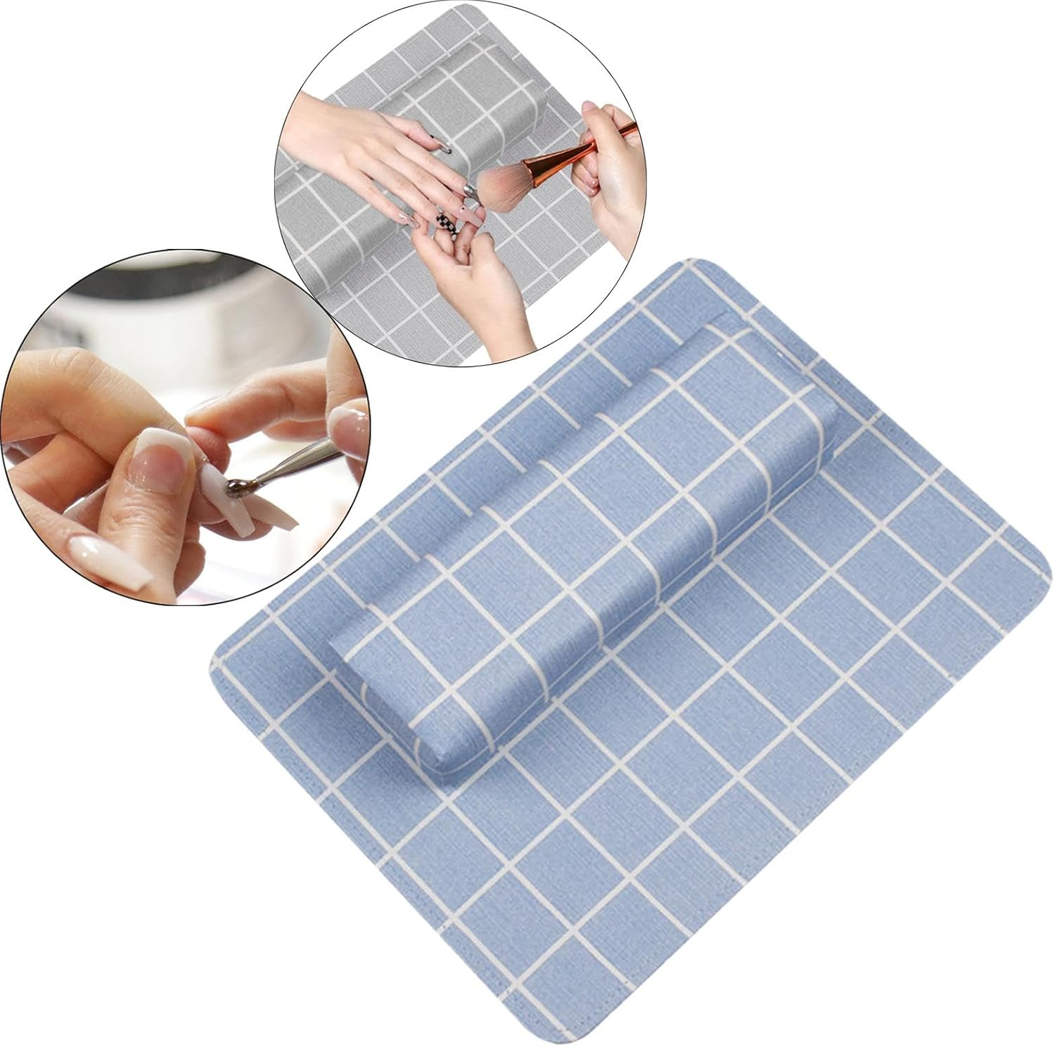 Eigell Manicure Hand Pillow Nail Arm Rest with Pad Nail Art Tool Nail Pillow for Home DIY, Blue - Pink image number 7