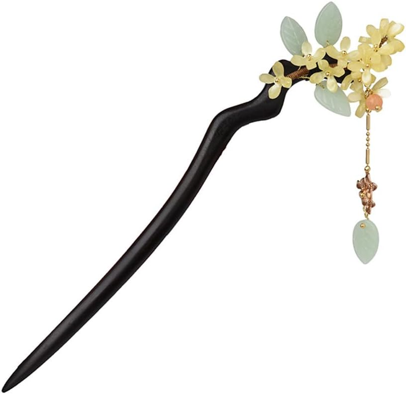 Hair Chopsticks for Women，Wooden Chinese Hair Sticks with Stone，Ebony Hair Accessories，Handmade (I)