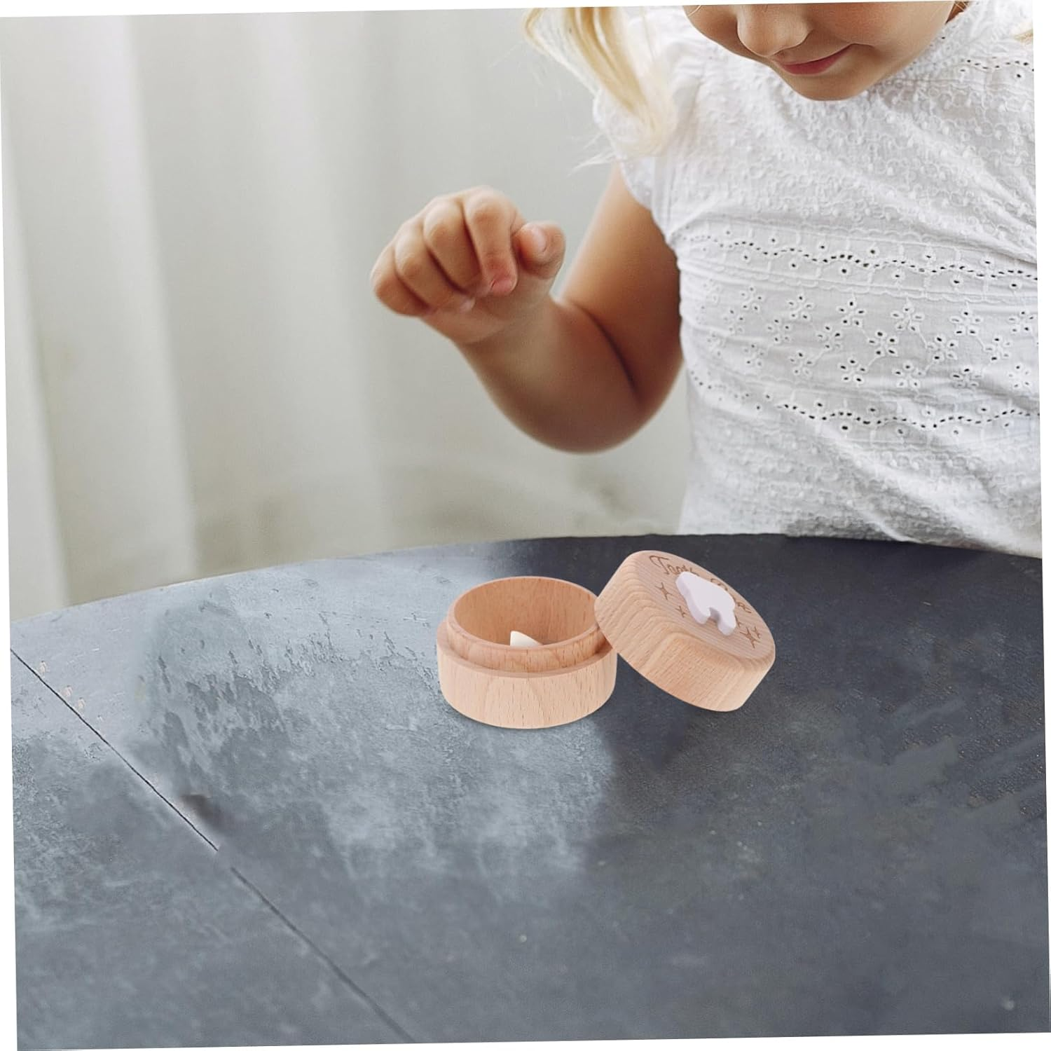 MAGICLULU Deciduous Tooth Box Wooden Boys and Girls Tooth Fairy Box Keepsake Collection Organizer image number 4