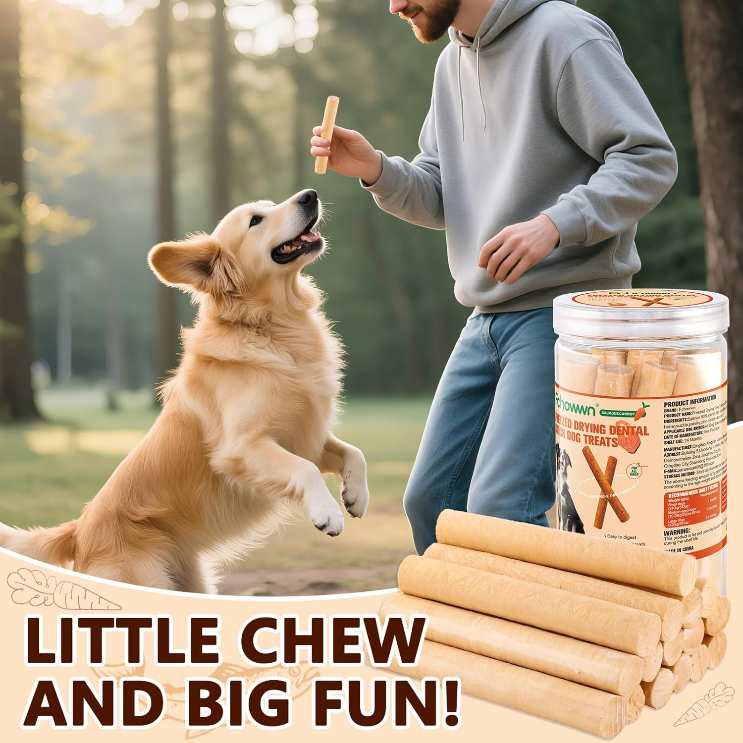 75G Dehydrated Salmon Sticks for Dog,Natural Salmon and Carrots,Easy to Digest and High Protein,For Daily Dog Training and Dental Healthy