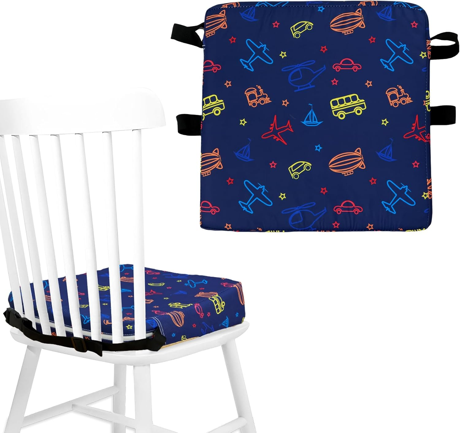 Toddler Booster Seat for Dining Table, Portable Booster Seat with Adjustable Safety Belt and Fastening Strap, Non-Slip Bottom Increasing Booster Cushion for Travel Home Toddler (Blue)