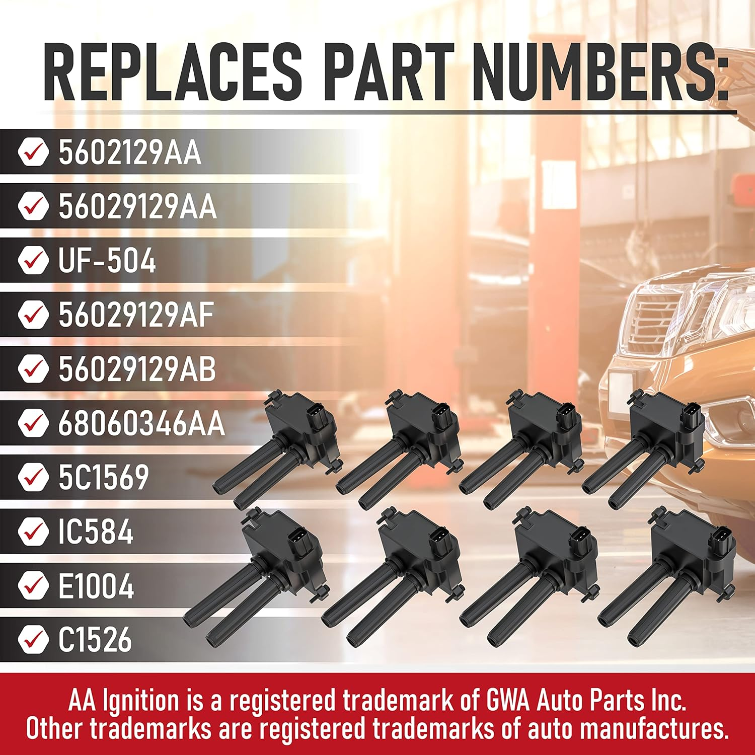 Ignition Coil Pack Set of 8 - Fits Dodge Ram 1500, 2500, 3500, Jeep Grand Cherokee, Commander, Dodge Charger, Challenger 5.7L, 6.1L, 6.4L HEMI - Replaces 5602129AA, 56029129AF, 56029129AA image number 2