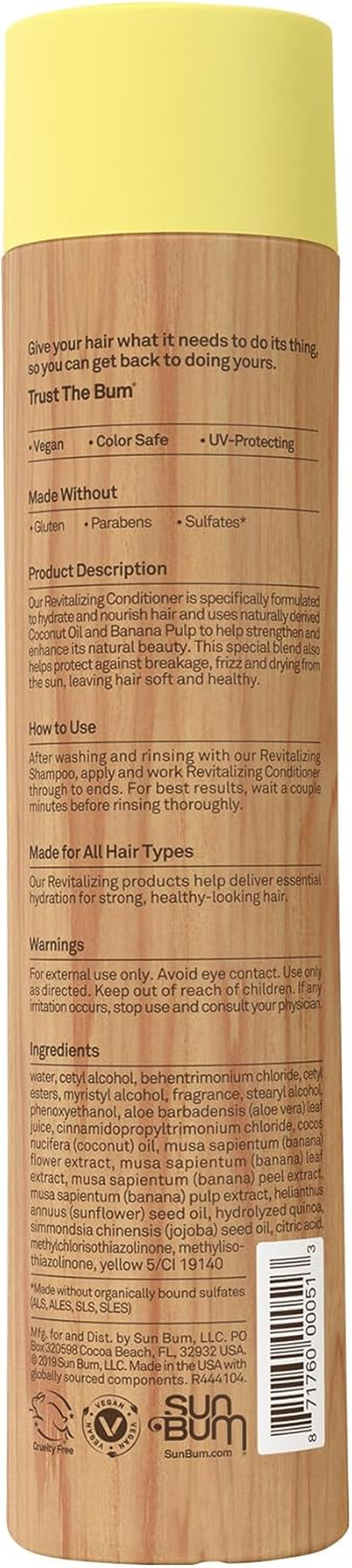 Sun Bum Revitalizing Conditioner - Hydrating, Moisturizing & Shine Enhancing Hair Treatment - Vegan & Cruelty Free - 295Ml image number 1