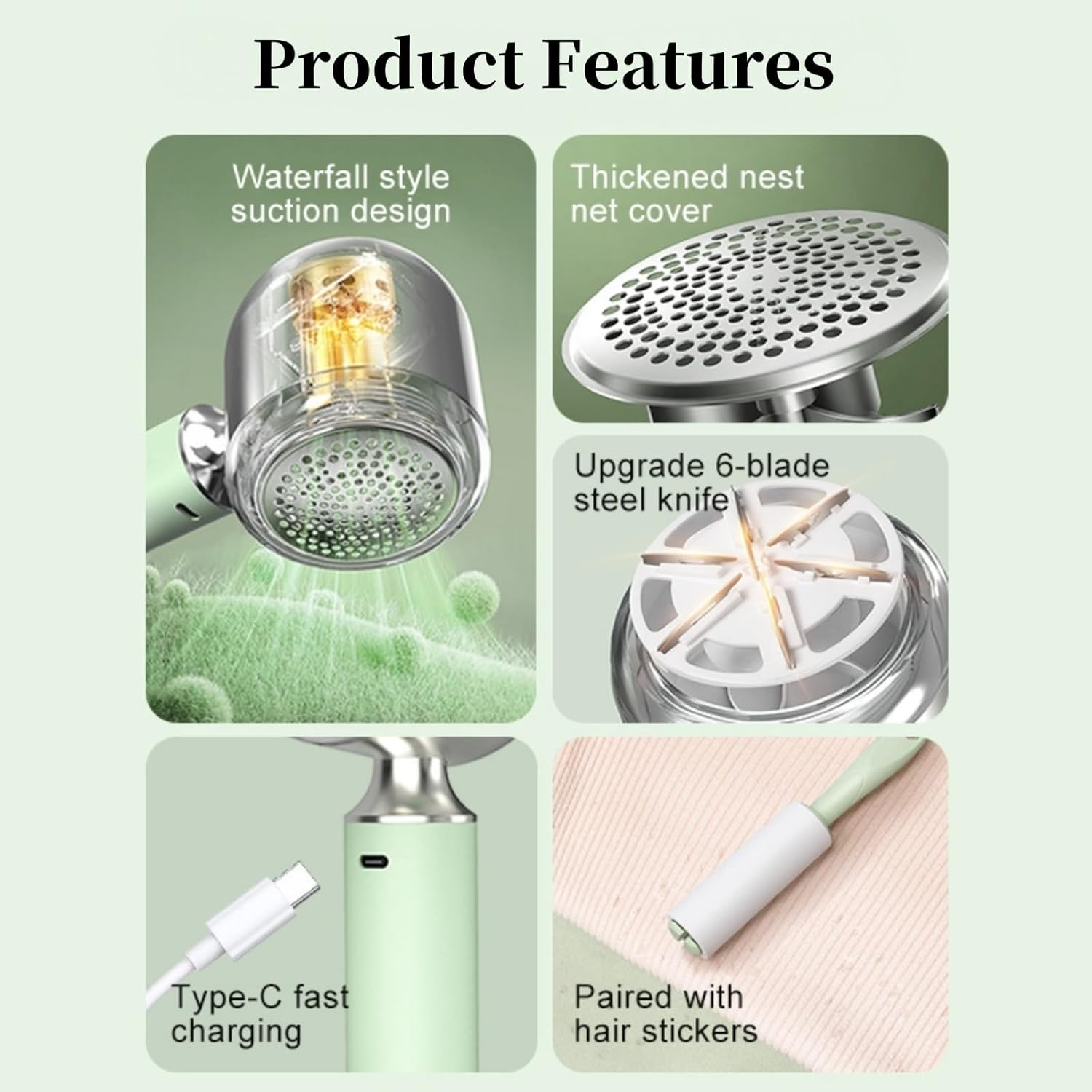 JOYI YAN Fabric Shaver, Portable Rechargeable Electric Lint Remover with 2 Adjustable Speed, LED Display Bobble Remover for Clothes, Lint Shaver for Various Fabrics (Green) image number 2