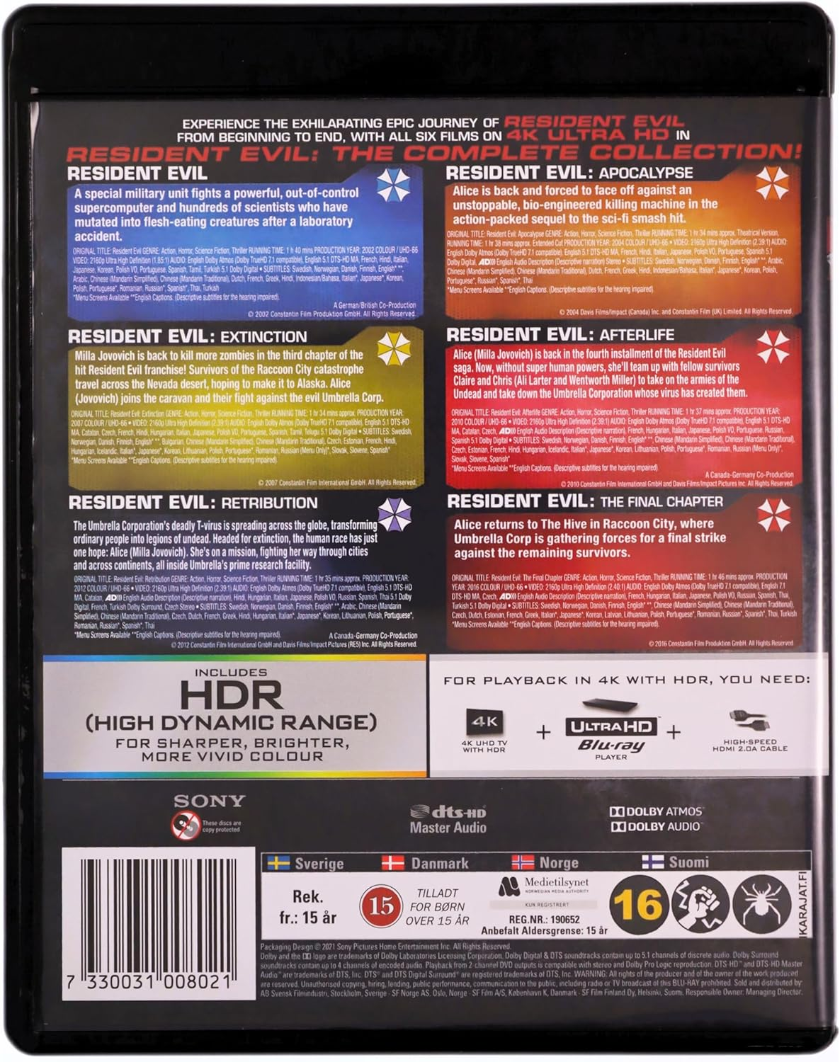 SONY PICTURES Resident Evil 1-6 Complete 4K UHD