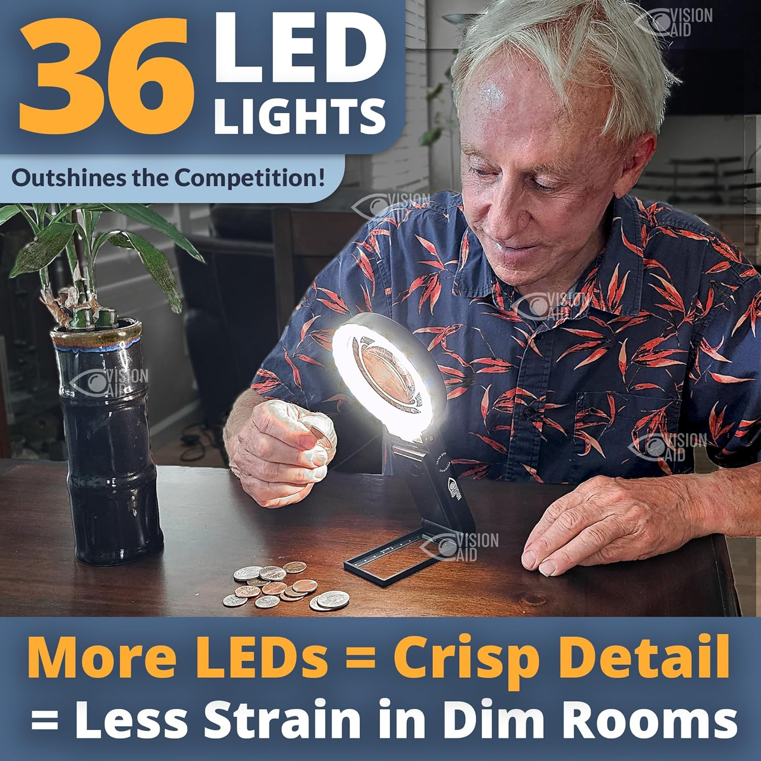 Vision Aid 30X Hands-Free Magnifying Glass with Ultra Bright 36 LED Light and a Storage Case | Magnifier Loupe for Jewelry Hobby Crafts Reading (USB Rechargeable - Deluxe Edition) image number 2