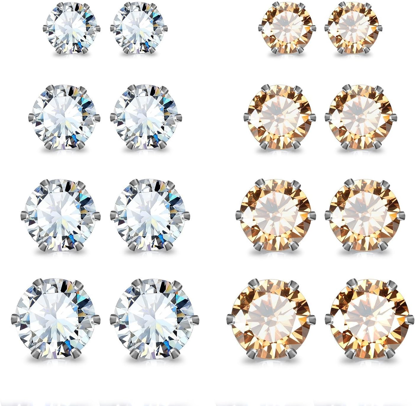 Jewelrieshop Stainless Steel round Ball Studs Cubic Zirconia Studs Faux Pearl Earrings Set for Women (8 Pairs / 18 Pairs)