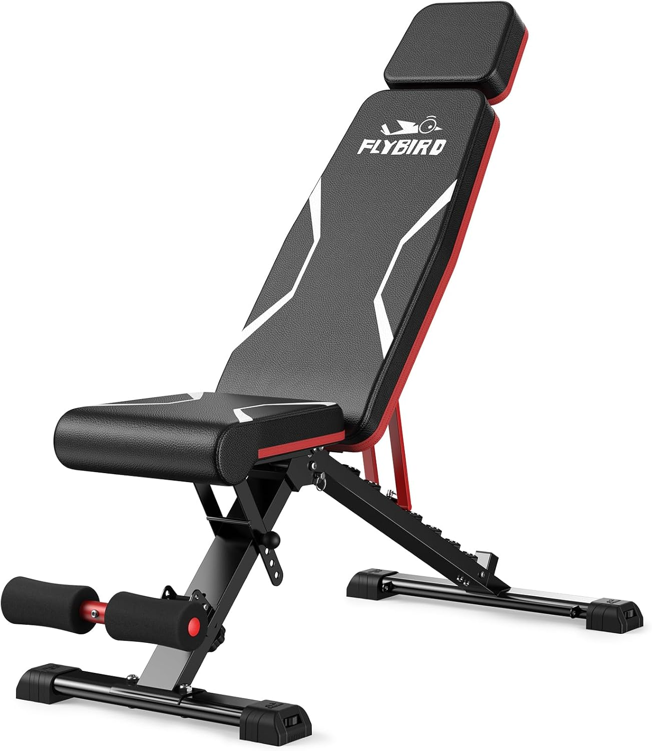 FLYBIRD Adjustable Weight Bench with Headrest, Foldable Workout Bench for Home Gym, Fit Users up to 6'5'', 750LBS Weight Capacity Exercise Bench -FBHR24