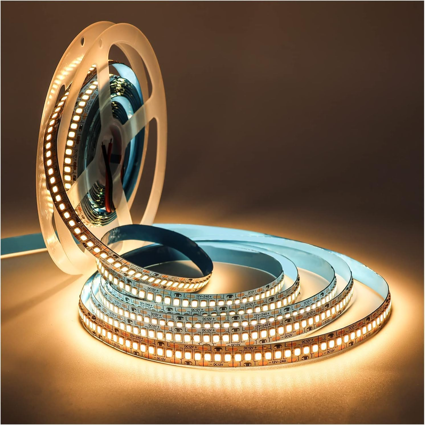 Tyun 12 V LED Strip Light, 1200 Leds, Warm White, 3000 K, 5 Metre Strip, Flexible Strip Light, SMD 2835 IP20 Strip Light for Garden, Bedroom, Kitchen Decoration