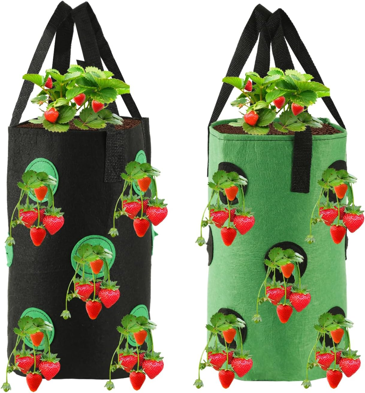 2Pcs Strawberry Planter Bags, Cylindrical Hanging Grow Bags Vertical Garden Wall Planter Durable Topsy Turvy Tomato Planter for Outdoor Indoor Hanging Planting image number 6