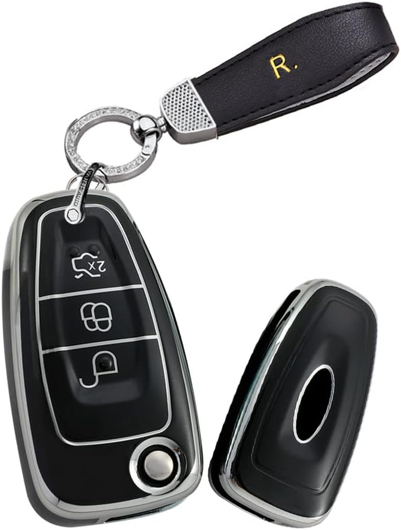 HIBEYO Flip 3 Button Key Fob Cover Compatible with Ford Focus 3 4 MK3 New Fiesta Mondeo Kuga Escape Ecosport Transit