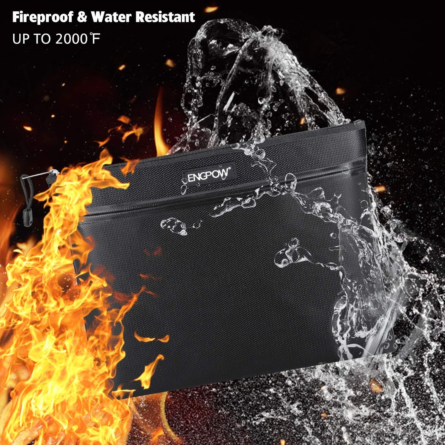 Fireproof Document Bag Two Pockets Two Zippers,Engpow Fireproof Safe Bag 13.4"X 10.2" Waterproof and Fireproof Money Bag Fire Safe Pouch File Storage for A4 Document Holder,Cash and Tablet image number 4