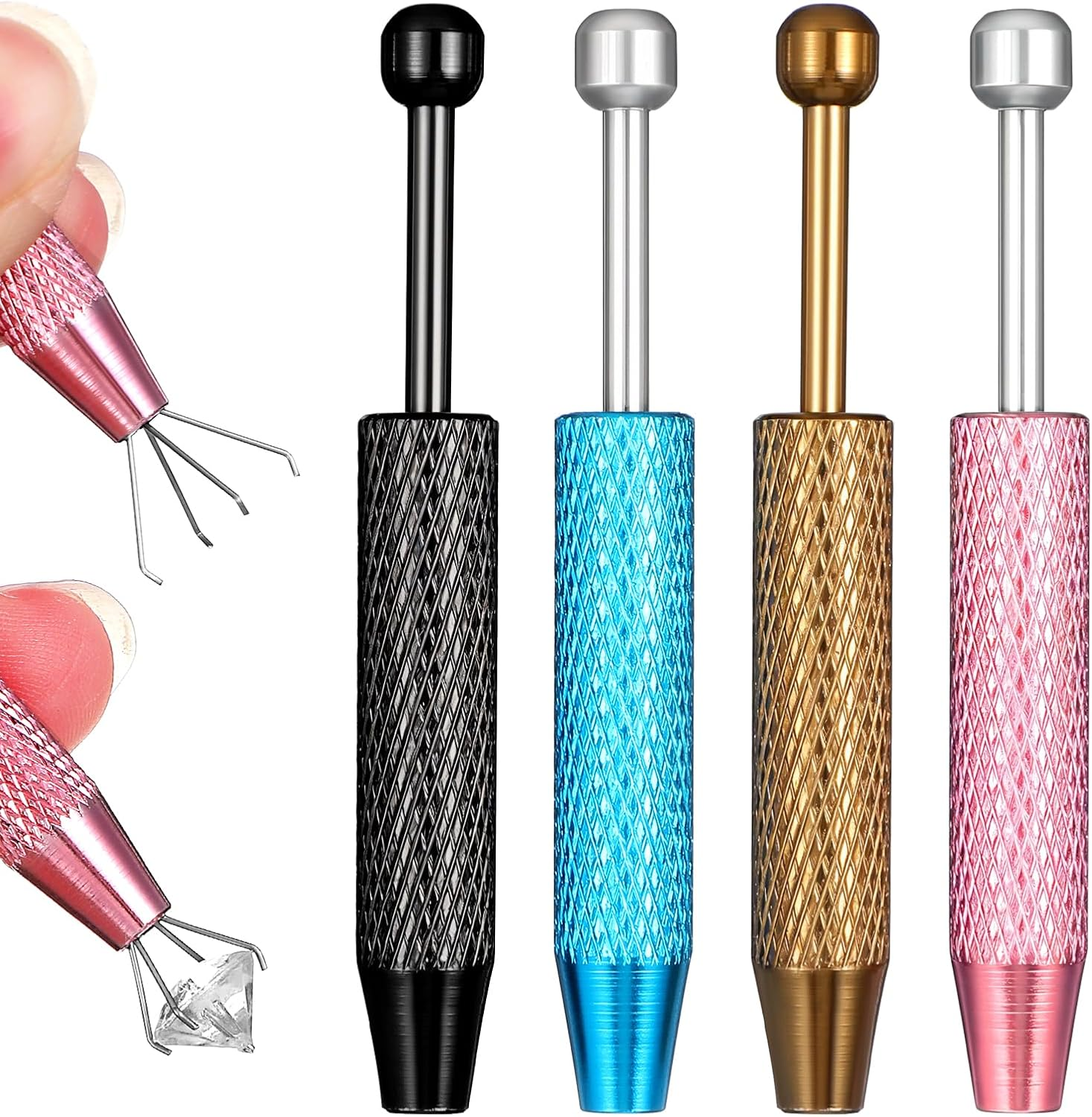 Kifmurase 4Pcs Piercing Ball Grabber Tool, Mini Grabber Pen Assistant with Stainless Steel 4 Claw Tweezers, Piercing Ball Jewelry Pick up Tools for Changing Removal Insertion Piercings Gem Multi Color image number 4