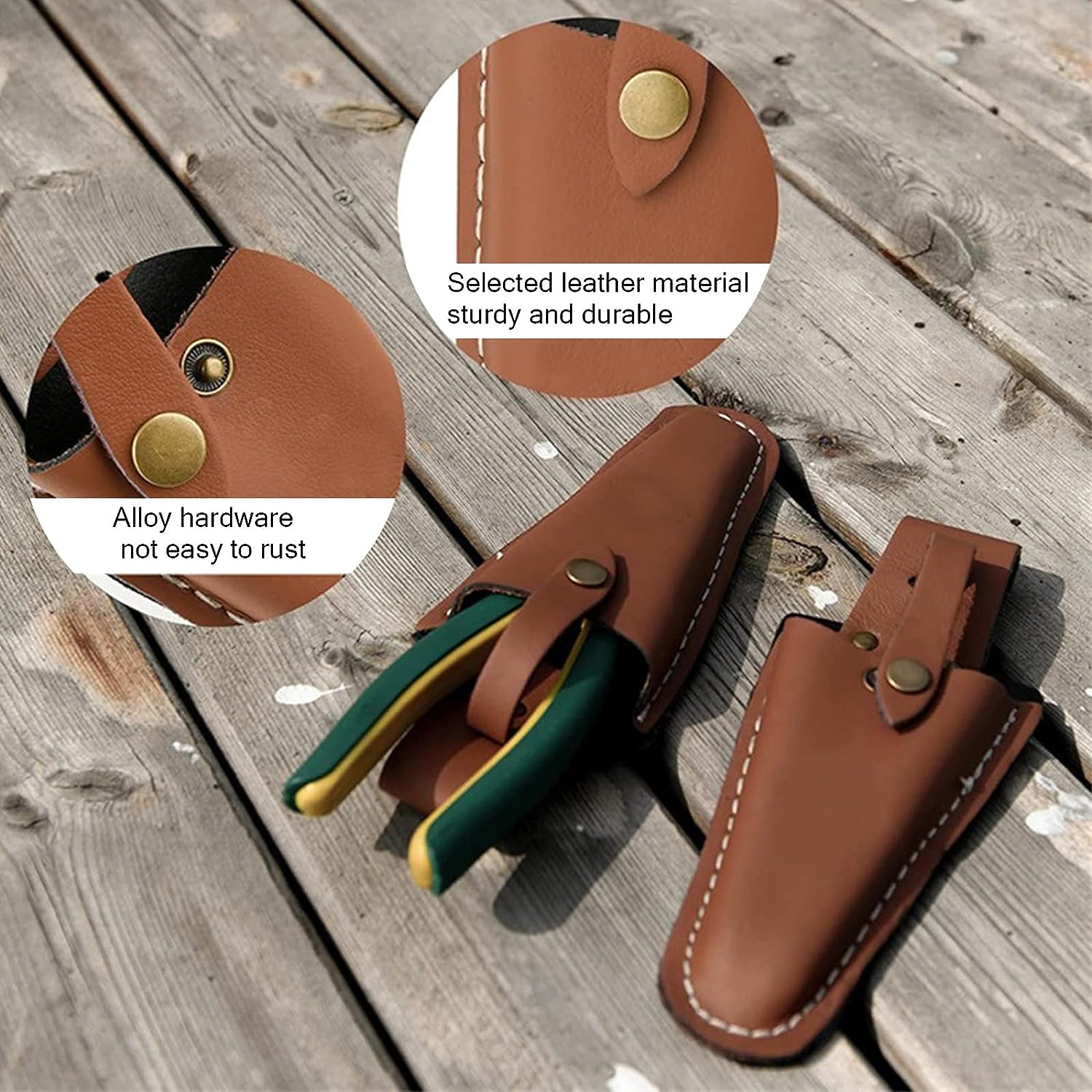 Leather Holster for Pruning Shears-Pruner Holder-Garden Tool Leather Hand Pruner Sheath Garden Pliers Scissors Holder with Snap-2 Pack