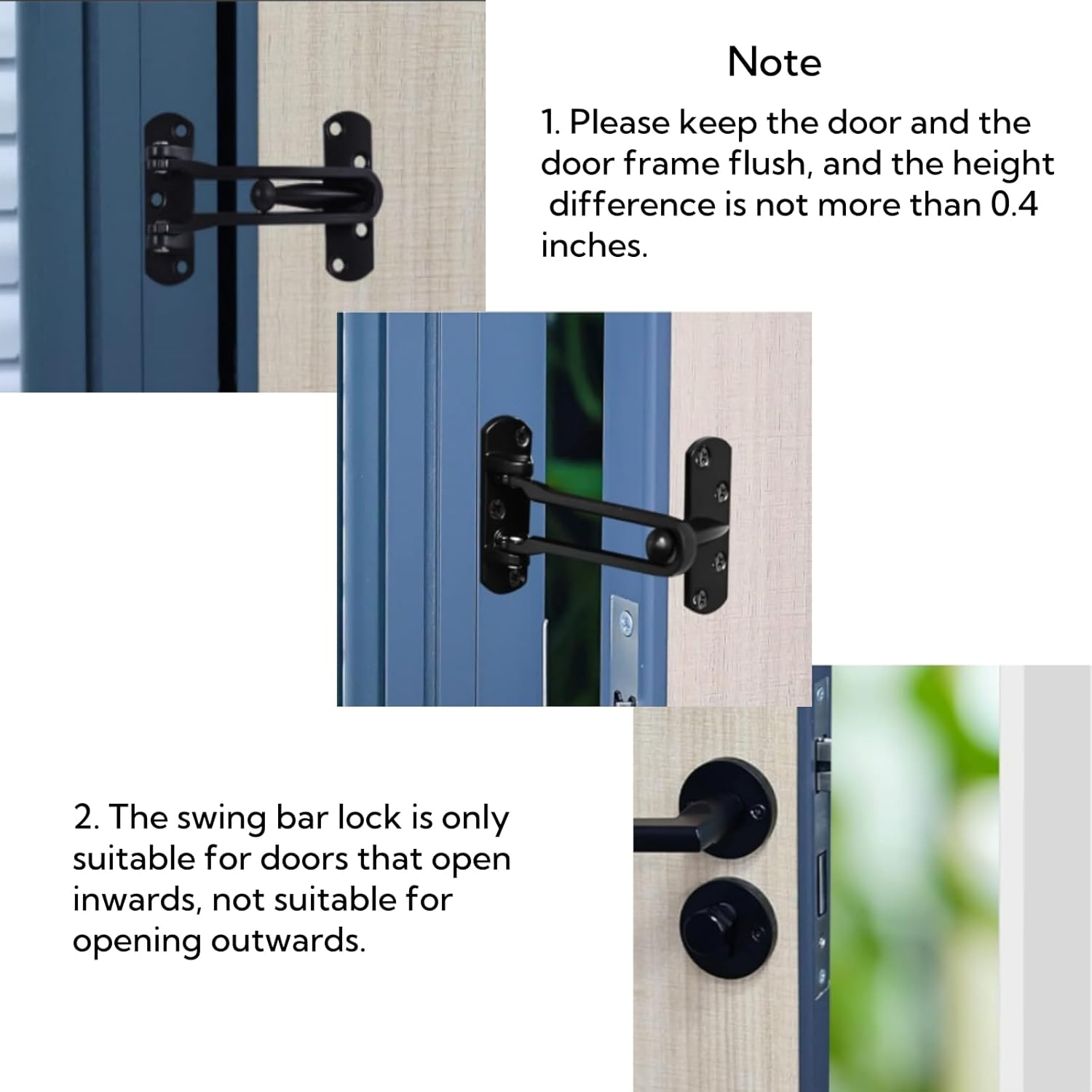 Suytvenxau Home Security Door Lock Swing Bar,Black Alloy Anti-Theft Door Guard Latch for Front and inside Door, Reinforced Door Latch for Safety & Security and Hotel Door Safety Lock image number 3