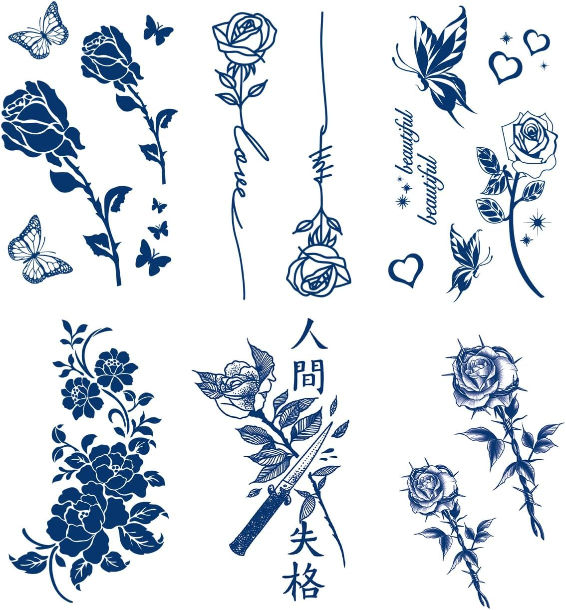 Semi-Permanent Butterfly Temporary Tattoos, 6-Sheet 2 Weeks Long Last Waterproof Tattoos,Plant-Based Ink Tattoos Sticker for Adult Children image number 4